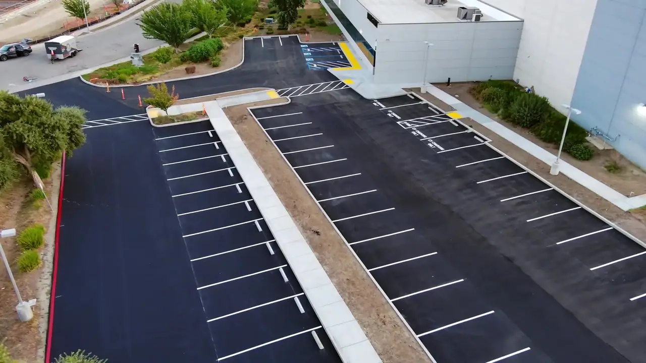 Freshly striped parking lot seen from above